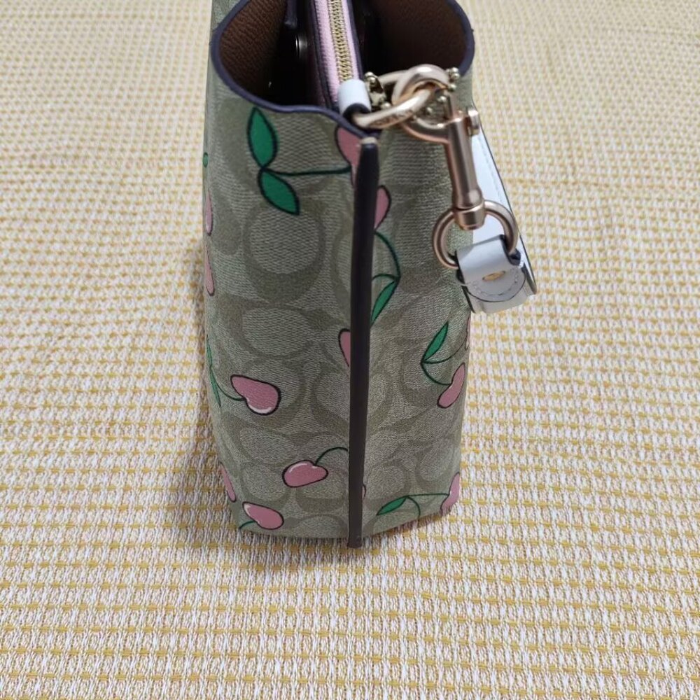 Coach Cherry Print Crossbody Bucket Bag with Top Handle - Picture 3 of 10